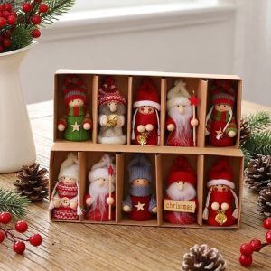 SHIHENG Soft Fabric Plush Santa Doll Knitted Handcrafted Quality Xmas Tree Decor Holiday Hanging Figurine Colorful Handmade Gnome Ornament Christmas Tree