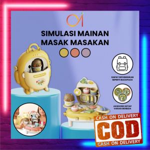 AI-M321 Simulasi Mainan Masak Masakan Dapur Anak Import / Mainan Edukasi Anak Bear Backpack 2IN1 Pretend Play Kitchen Set / Mainan Tas Ransel Anak Karakrer Beruang Beauty Colorclay