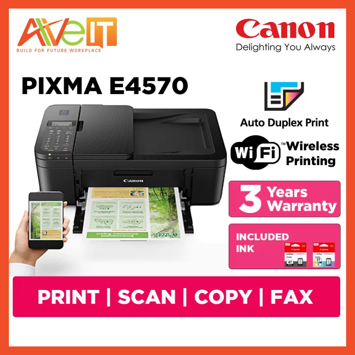 Canon PIXMA E4570 Printer 2 Sided Print Auto Document Feeder - (Print/Scan/Copy/Fax/Wifi) - 3 Years Warranty