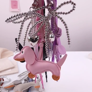 Sausage Dog Keychain Bows Keying Pendant Car Key Chain Hanging Ornaments PU Keyholders Bag Charm Decorations