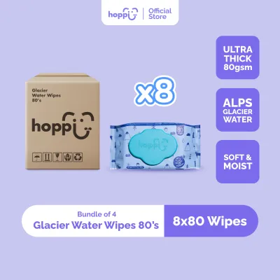 [Carton] Hoppi Premium Glacier Water Baby Wipes (80 Wipes x 8 Packs)