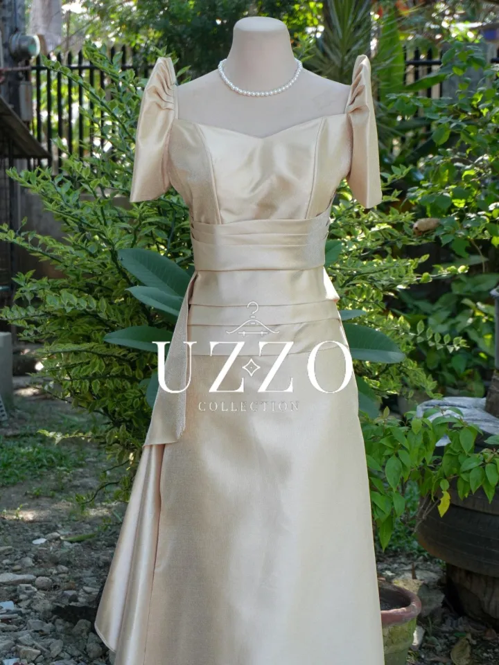 HABLON Gazar Pleated Modern Filipiniana Mestiza Sleeves Maxi Long Gown Beige  Golden Mocha Elegant Formal Events Wear Oathtaking Wedding Sponsor Part  Dress - Lazada | Lazada PH