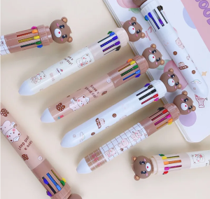 10 In 1 Multi Color Ballpoint Pen Colour Ball Pens Children Kids Stationery School Supplies Student Gift Goodies Bag Alat Tulis Murah Cute Stationery 卡通圆珠笔