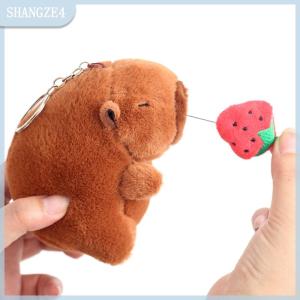 【SHANGZE4】 Phim hoạt hình capybara Mặt dây chuyền đồ chơi sang trọng kéo chuỗi kem dâu tây Búp bê túi treo đồ trang trí Keychain trang trí máy tính để bàn