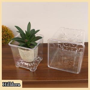 [Hilldora] Square Transparent Acrylic Flower Pots Breathable Bonsai Plant Pot Desktop Decoration For Garden Yard Living Room Balcony