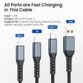 100W 3-in-1 Super Charging Cable 6A Micro USB Type C Fast Charger Type-C Data Cable for Samsung Android iOS Carry On. 