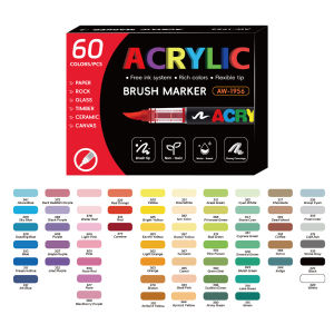 Acrylic Paint Markers Brush Tip Acrylic Paint Pens with Direct-Liquid Ink System Paint Markers for Rock Painting Fabric Wood Canvas Plastic Permanent WashableQuick-DryingWaterproof (12/24/36/48/60 Colors)