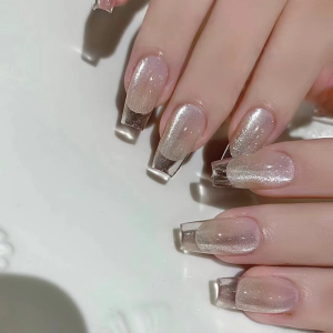 Quan Tài Báo Chí trên kính bóng móng tay móng giả dính trên móng tay Mèo Mắt Acrylic móng giả sơn móng tay dạng gel đánh bóng keo trên móng tay 24pcs