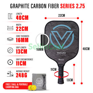 SellinCost VetraXX Pickleball Paddle 2.75 Graphite Carbon Fiber Widebody Surface 40cm x 22cm x 16mm Racket Paddles Grip Power Tennis Badminton Training
