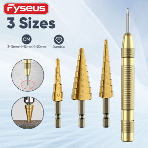 Fyseus by Mitsushi 4pcs Titanium Drill Bit Set for Metal Hexagon Pagoda Drill Bits Stainless Steel Bench Step Drill Heavy Duty Serrated Drill Bit Set