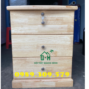 TỦ ĐẦU GIƯỜNG GỖ CAO SU 3 HỘC KÉO- TỦ MINI PHÒNG NGỦ
