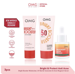 🩷 JAYA 🩷 OMG Oh My Glow BUNDLE! Acne Kit(Face Wash+Moist Cream+Serum+Sunscreen) omg 1 paket menjagaskin barrier wajah jerawat perawatan jerawat kit perawatan kulit skincare salicylic acid