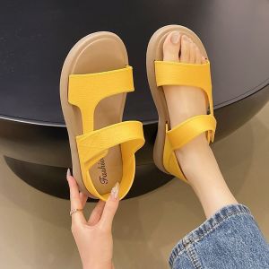 [Free Shipping] Womens Summer Flat Sandals Dual-use for Women Soft-soled Sports Casual Closed-back Beach Velcro Roman Sandals