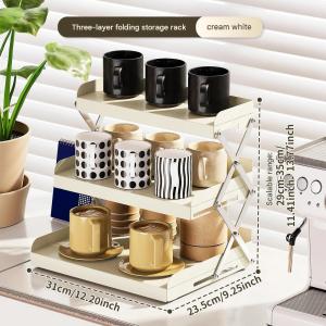 ✳️TSG65✳️ Metal Height Adjustable and Folding Rack Cups Stand Cups Holder Desktop Organizer Metal Display Shelf Office Cup Rack Folding Rack Ladder Shelf Kitchen Rack Kitchen Shelf Countertop Organizer Rack Desk Rack Makeup Rack Cosmetics Rack