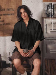 HUILISHI Hollow design casual mens plain short-sleeved shirt/vacation style shirt