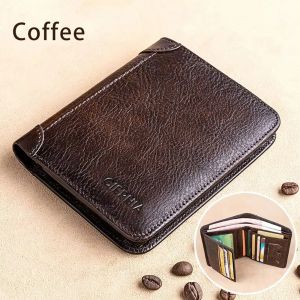 MUSASI 1Pcs RFID Blocking Men Wallet Vintage PU Leather ID Credit Card Holder Short Trifold Wallet