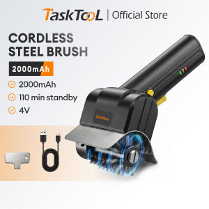 TASKTOOL Wireless Handheld Electric Cleaning Brush Black Body with Orange Button Removable 46mm Metal Wire Brush Head