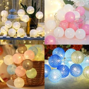 2.2M 20 LED Cotton Ball String Lights Battery Operated Colorful Garland Fairy Lights for Home Wedding Christmas Party Outdoor Decor