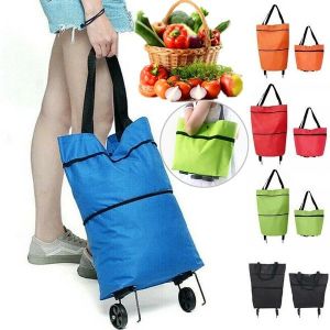 1Pc Folding Shopping Pull Cart Trolley Bag with Wheels Fashion Woman Shopping Bag Reusable Grocery Bag Food Organizer Vegetables Bag