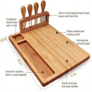SG Specool® Natural Bamboo Cheese Tray/Cheese/Meat Board with Knife Set Serving Cutting Board Platter
