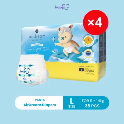 [Carton] HOPPI Airdream Diapers - Pants × 4 (M44s / L38s / XL32s / XXL28s)