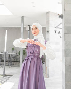 Reyna Gamis Wanita Kekinian Variasi Kancing Depan Dress Bahan Shakila