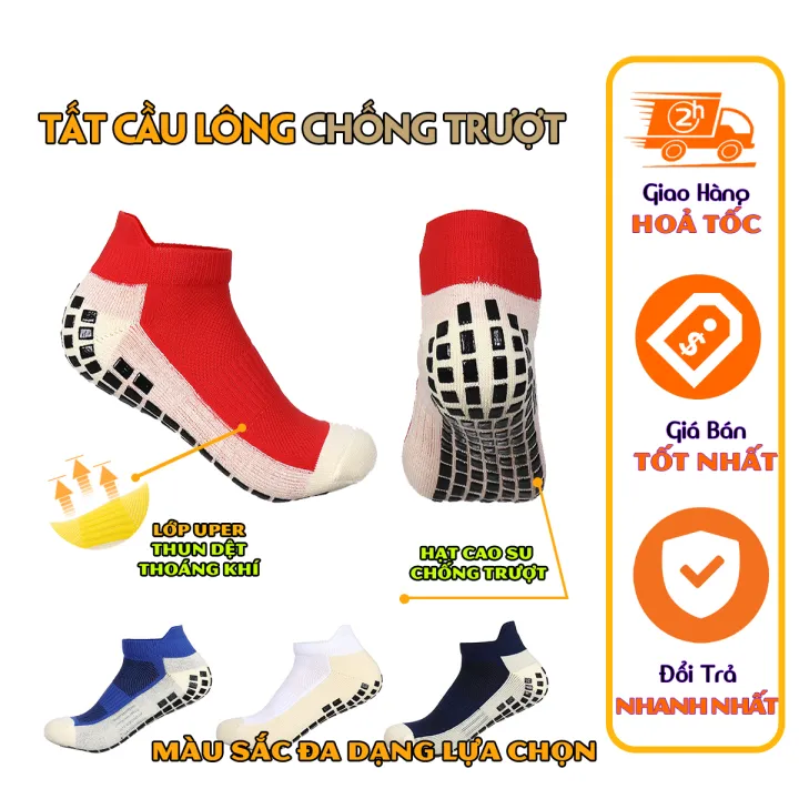 Tất chống trượt chơi cầu lông cổ ngắn vớ thể thao đệm cao su chống trơn ...
