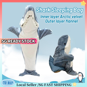SG STOCK Shark Sleeping Bag Flannel Shark Wearable Blanket Cute Animal Tail Hoodie Home Office Multi-use Nap For Children Adult