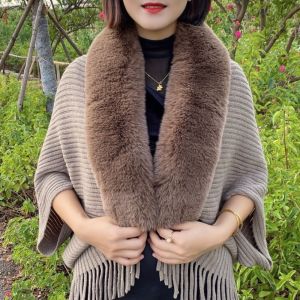 LUMIYA Wedding Evening Dresses Cloak Plush Wraps Winter Warm Faux Fur Collar Knitting Shawl