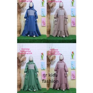 BAJU GAMIS KINARA ANAK PEREMPUAN USIA 3TH-11TH BAHAN POLO LINEN  PREMIUM MIX KNIT CARAMEL STIPE SALUR ANAK TANGGUNG-FREE HIJAB GAMIS SAKU KARGO-GAMIS ANAK LINEN KEKINIAN TERLARIS-COD