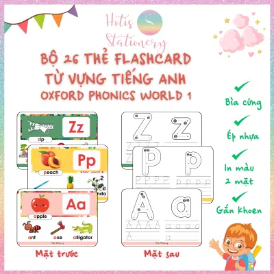 HOTIS Bộ 26 Thẻ Oxford Phonics World 1 học từ vựng Flashcard Tiếng Anh 2 mặt vận dụng tương tác