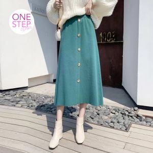 Rok Rajut Wanita Premium Highwaist Skirt A-Line Korean Style Button Rok Panjang Kantor (S1-023-1073)