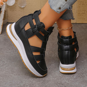 Free Shipping New Summer Collection: Women’S Open-Toe Hollowed-Out Breathable Wedge Sandals With A Thick Platform Sole And Velcro Closure Available In Size 43