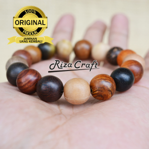 Gelang Campuran Kombinasi 17 Kayu Bertuah 12mm ASLI Unik Etnik Terbaik untuk Pria Wanita