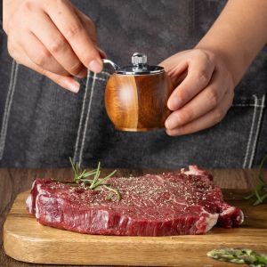 GAOSU ไม้ ที่บดพริกทรงกลม แกนบดเซรามิก หมุนด้วยมือ ที่บดพริกไทยแบบมือ แบบพกพา ความจุขนาดใหญ่ ขวดเกลือและพริกไทย สเต็ก