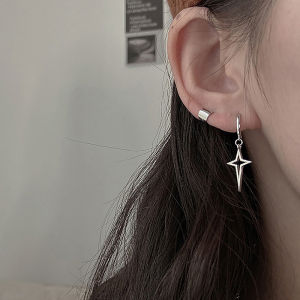 [haoh] 1Pair Gothic Punk Style Alloy Drop Earrings Black Color Stars Cross Simple Fashion Ear Stud For Women Men Rock Jewelry