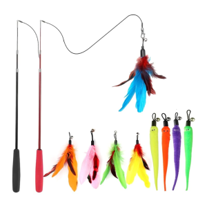 Assortments of 13 Cat Teaser Wand Refills Extensions Worms Feathers Replacements Fishing Toy Pendant Fun Worms