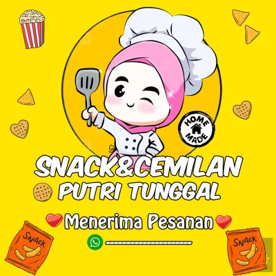 Sticker Cromo Glossy Label Kemasan Custom Nama Sendiri Murah Motif Lucu Snack Cewe Kuning