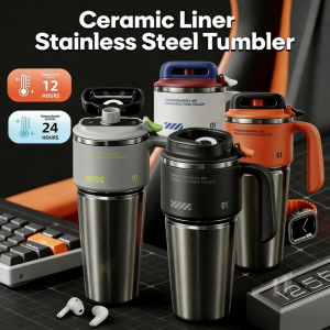 1000ml Large Capacity Ceramic Liner Vacuum Insulated Stainless Steel Tumbler Outdoor Sport Water Cup