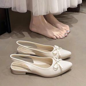 onlyfoot Women Slingback Flat Shoes 2CM Low Heel Bowknot Pointed Toe Jelly Shoes Elegant Formal Office Shoes Non-slip Waterproof Casual Sandals New Hot Korean Fashion Shoes