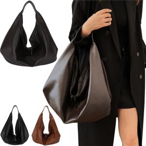 AUTOCARE X Large Capacity Shoulder Bag Pleated Design Retro Tote Bag Versatile Soft PU Leather Bag Womens Fashion Accessory