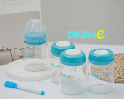 [Dr Blue] High Borosilicate Glass Milk Storage bottle (4pcs/150ml) Wide Neck