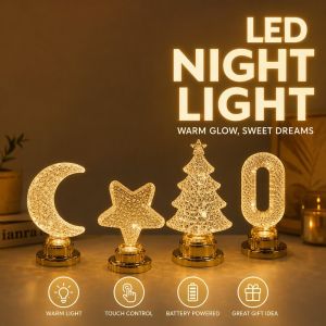 LED Night Light 3D Star Moon Oval Christmas Tree Shape Warm Glow Battery Powered Bedside Desk Home Decor Gift For Nursery Bedroom Living Room