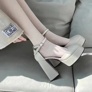 Chunky Heel High Heels For Women 2025 New Model Waterproof Platform Square Toe Single Strap Shoes