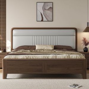 Black Walnut Solid Wood Bed Double Bed Modern Simple High Storage Soft Bag Soft Cushion Bed
