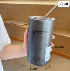 City Goods Iced Coffee Cup Tumbler with Straw 600ml Vacuum Insulated Leak-Proof Food-Grade Stainless Steel Travel-Friendly Durable