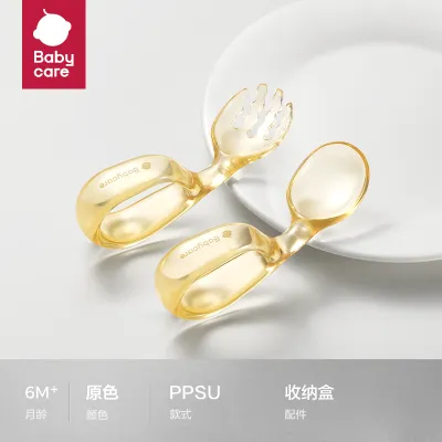 Bc Babycare Learning to Eat PPSU Tilt Head Fork Spoon Baby Learning to Eat Training Fork Spoon Baby Children Learning to Eat Tableware