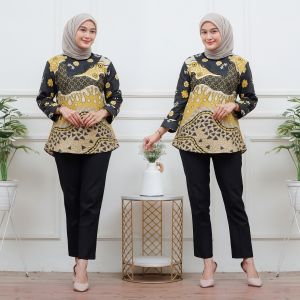 Atasan batik wanita kerah bulat kemeja blouse wanita