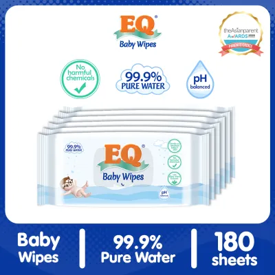 Bundle of 6 EQ Baby Wipes 99.9% Pure Water 30 sheets
