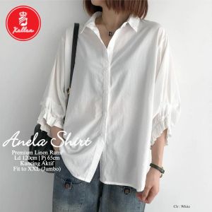 Blouse Wanita Kerah Kemeja Polos Lengan Karet Linen Anela Shirt Nyaman Casual Korean Style - XELLEA